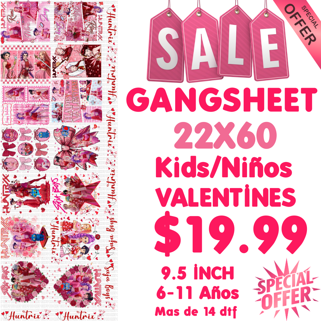 GANGSHEET #7 DTF 22X60 VALENTINE KIDS