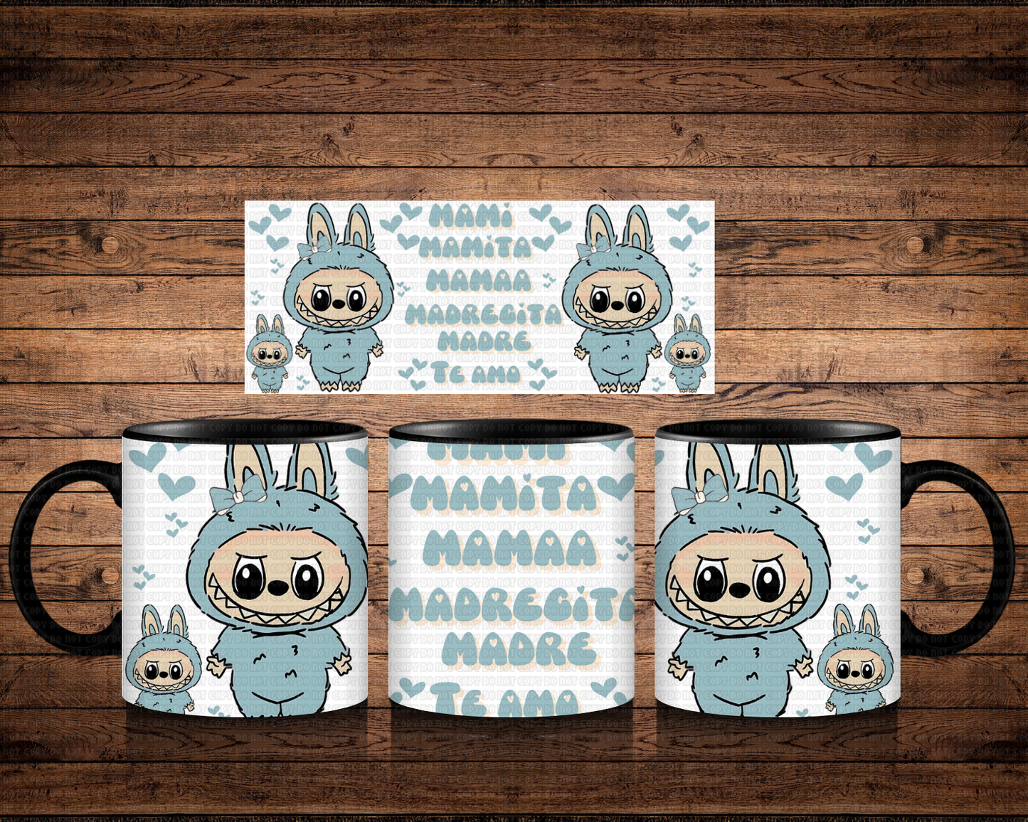 TRANSFER SUBLIMACION PARA TAZA 11OZ J17 LA BUBU MAMI AZUL2025