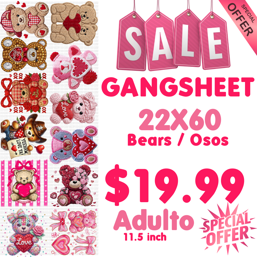 GANGSHEET #2 DTF 22X60 VALENTINE OSOS