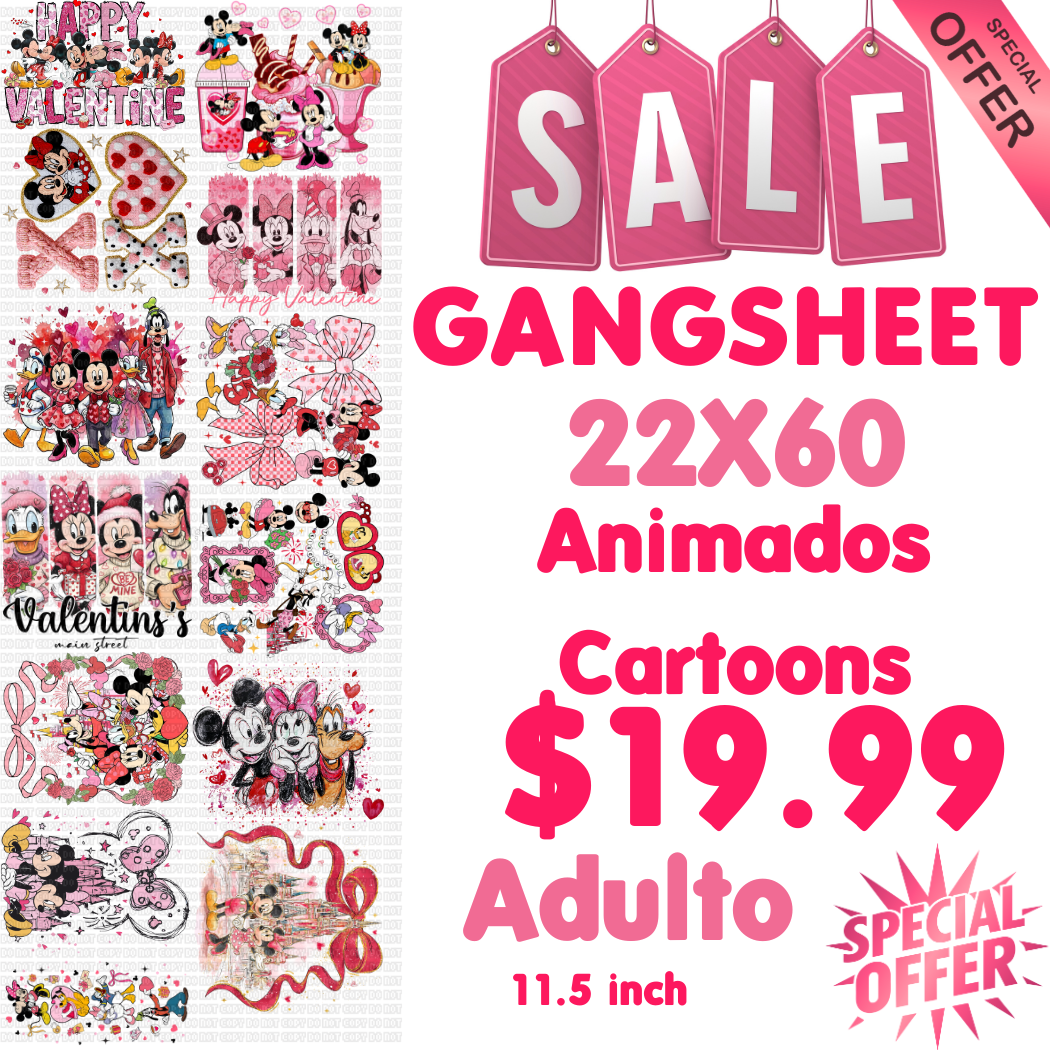 GANGSHEET #1 ANIMADOS DTF 22X60 VALENTINE