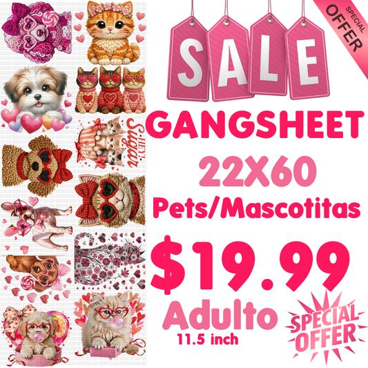 GANGSHEET #6 DTF 22X60 VALENTINE PETS